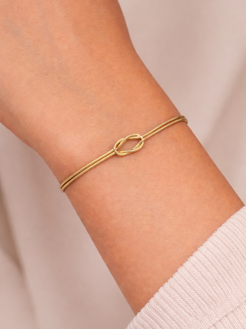 Gold Tone Knot Bracelet Women’s Adjustable Snake Chain Minimalist